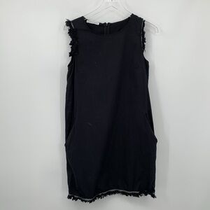 Caractere Abito shift sheath dress black fringe trim stretch cotton sleeveless 6